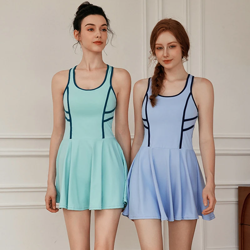 

Womens Tennis Dress Sleeveless Round Neck Athletic Dress Built-in Bra & Shorts Ladies Quick-dry Pleated Exercise Golf Skirt