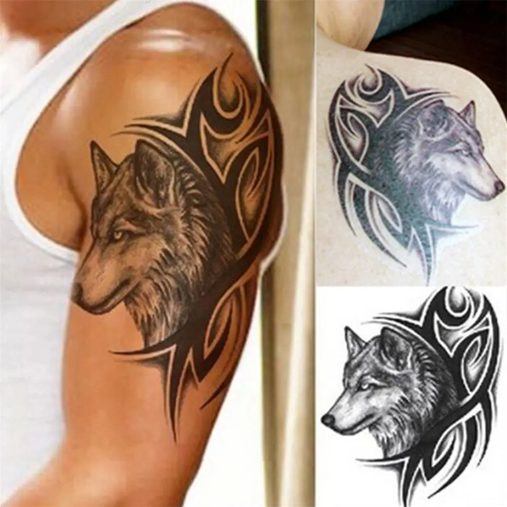 

2pcs Wolf Head Waterproof Fake Tattoos Body Art Wolf King Wolf Tattoo Sticker Temporary Tattoos