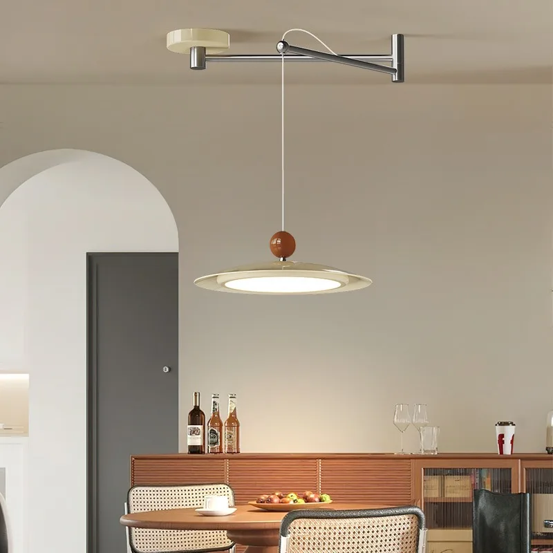 Cream wind displaceable mobile rocker arm restaurant chandelier 2025 new French table light simple flying saucer bar light