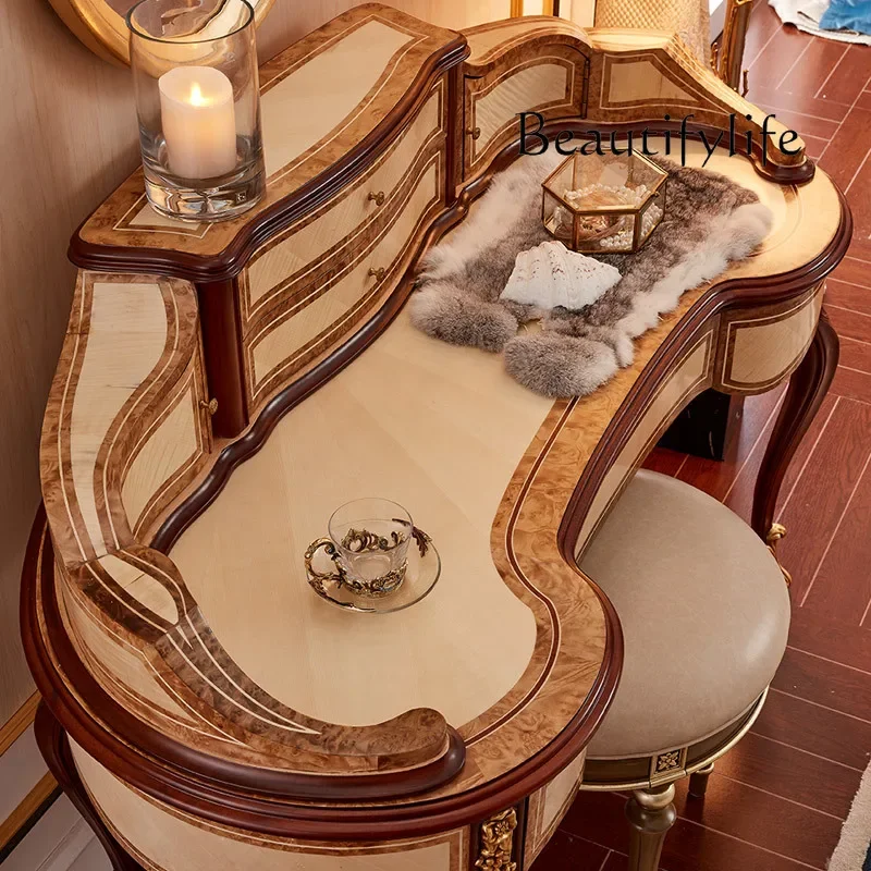 M European-style Medieval Solid Wood Dresser, High-end Furniture, Household Simple Makeup Table, Makeup Mirror Stool Combination