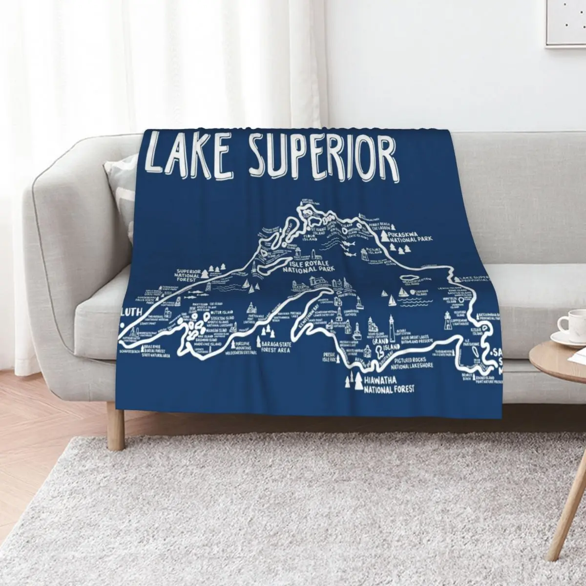Lake Superior Map Throw Blanket warm for winter Single Personalized Gift Giant Sofa Soft Plush Plaid Camping Blankets
