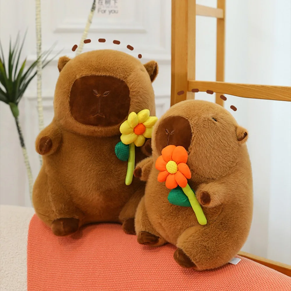

Lovely Fluffy Flower Capybara Plush Toy Brown Animal Capybara Plush Doll Soft Cute Capybara Stuffed Doll Room Decor