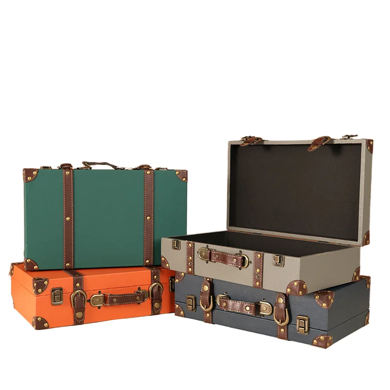Vintage Style Travel Luggage Luxury Stylish Handmade Wood Leather Wrapped Luggage Safety Lock Classic Trolley Bag