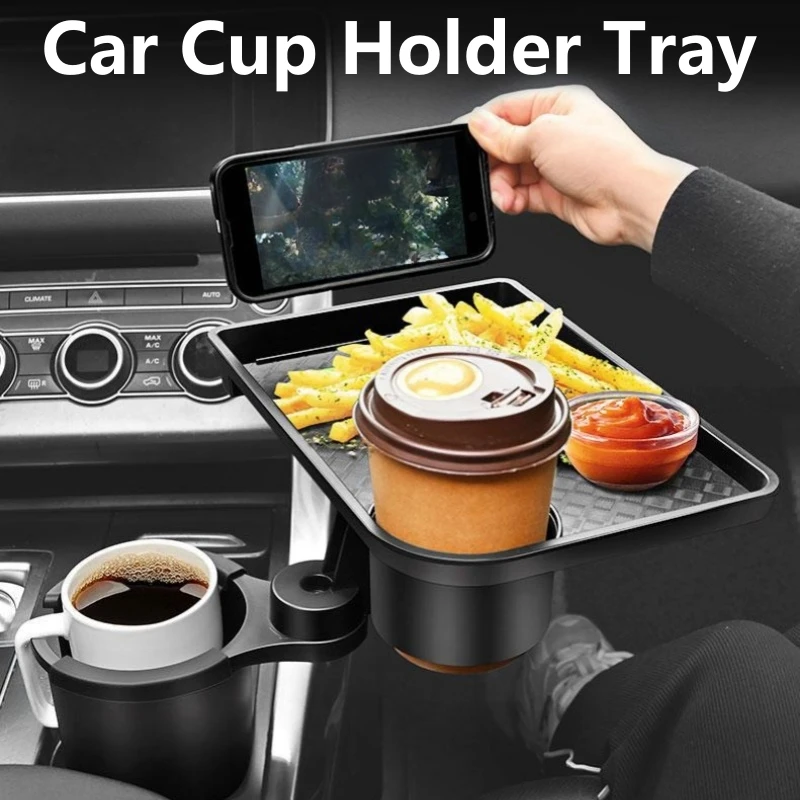 Car Cup Phone Holder Stand Tray 360 Degree Rotation Table Slot Food Organized Adjustable Car Interior Snack Tray Drink Holder