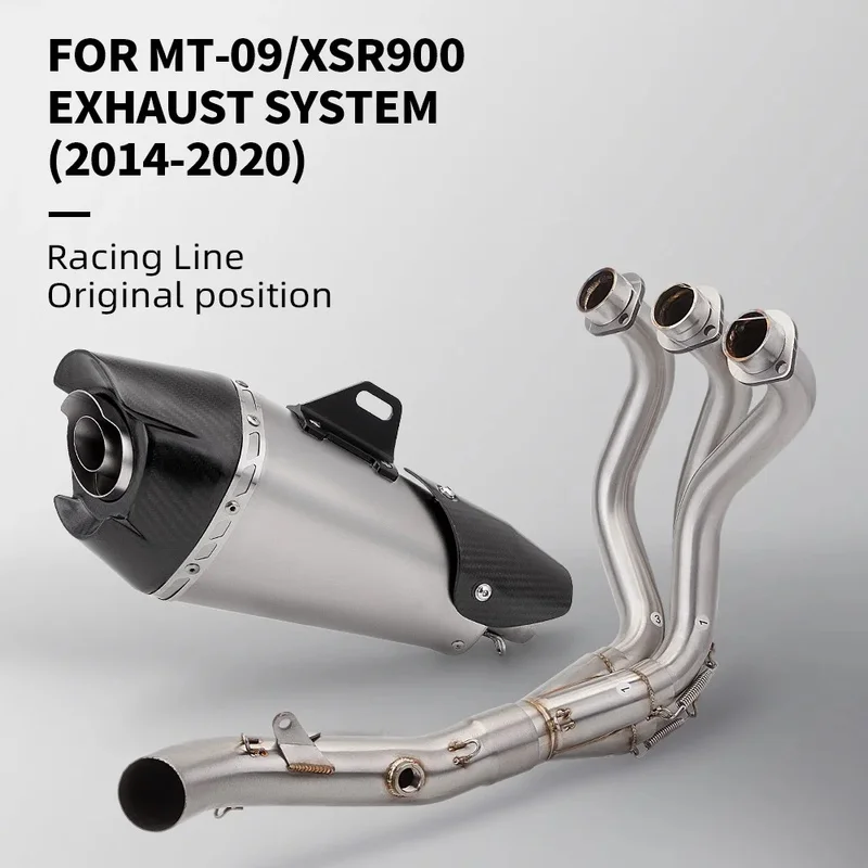 Three Layer Carbon Muffler Front Pipe Slip Modified Exhaust System for Yamaha MT09 FZ09 XSR900 2014-2020
