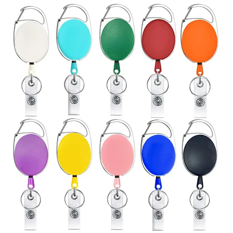 1pc Retractable Pull Badge Reel Plastic Id Lanyard Name Tag Card Badge Holder Reels Recoil Belt Key Ring Chain Clips 10 Colors
