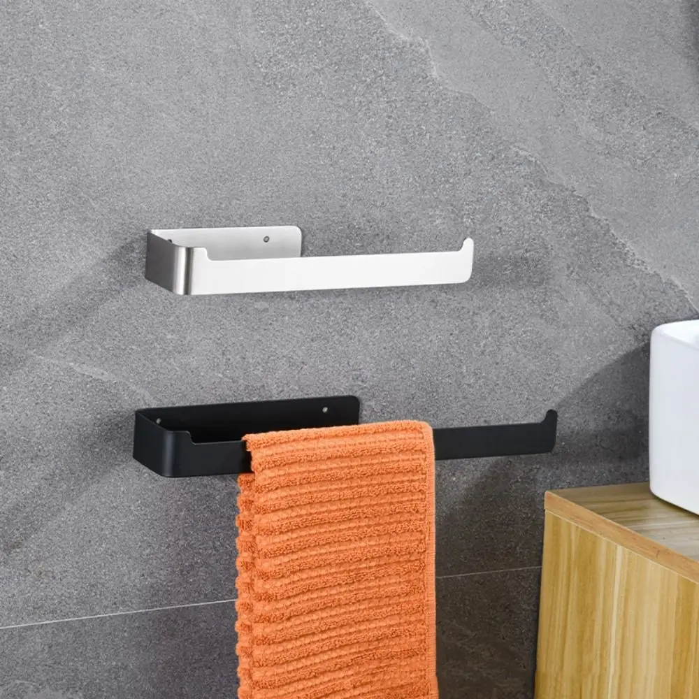 Robe Hook Golden Finish Towel Holder Black Finish Self Adhesive Towel Rail Punching Design No Drill Towel Hanger Home Organizer