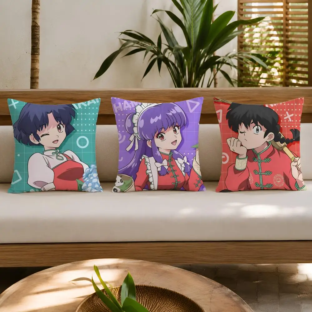 Japanese Anime R-ranma 1/2 Cushion Cover Wrinkle-Resistant Short Plush Cushion Covers Breathable Machine-Washable