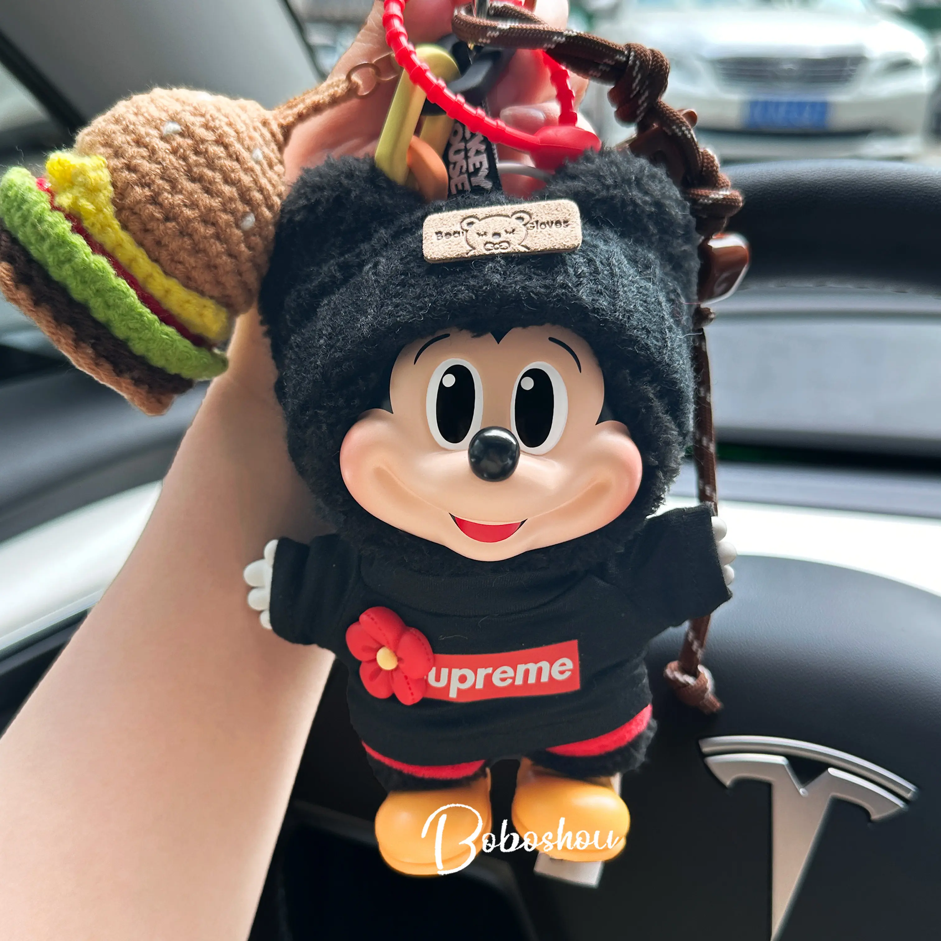 

Плюшевый брелок с Микки Маусом от Disney, милая мягкая игрушка с декором в виде гамбургера, подвеска для сумки или автомобиля с изображением семьи Микки, для девочек и детей