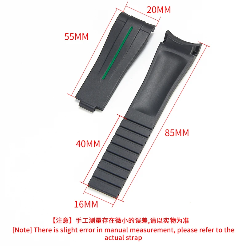 Silicone Watch Accessory for Rolex Black Submariner Datejust Yacht-Master Folding Buckle Curved Interface Lightweight Watchband