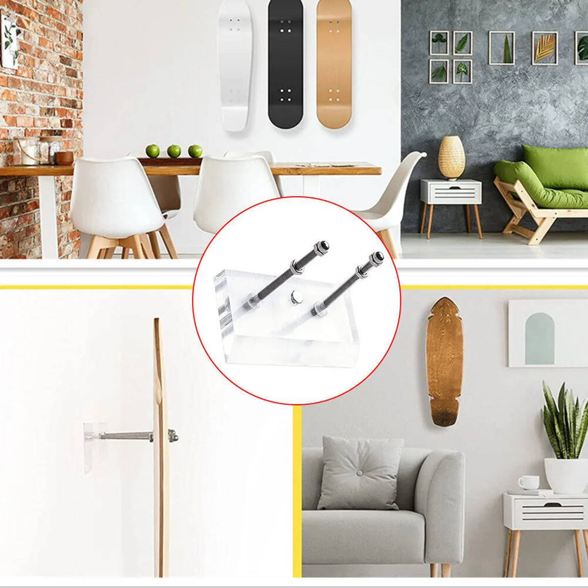 1/2/5/10Pc Skateboard Hanger Wall Mount Longboard Deck Acrylic Display Stand Floating Skateboard Storage Holder Rack Hook Indoor - view 6