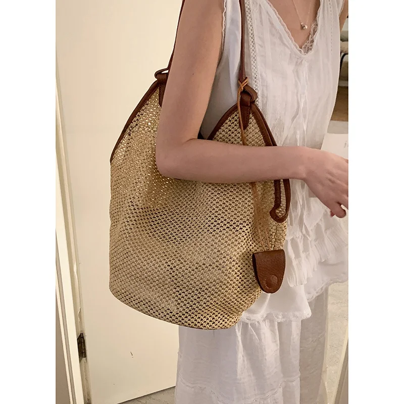 

Summer Large Capaci Women's Woven Bag Faionable St Tote Bag for Commuting Versatile Buet Handbag Korean Sle Single...