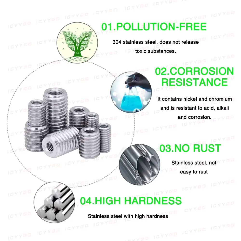 10 PCS Internal And External Thread Adapter M6 M8 M10 M12 M14 Screw Nut Insert Socket Conversion Nut Coupler 304 Stainless Steel