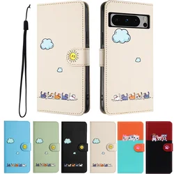 Fashion Flip Book Leather Wallet Case For Google Pixel 8A 7 8 A 7A 8 Pro 7Pro 8Pro Card Animal Kawaii Cat on Cover Couqe