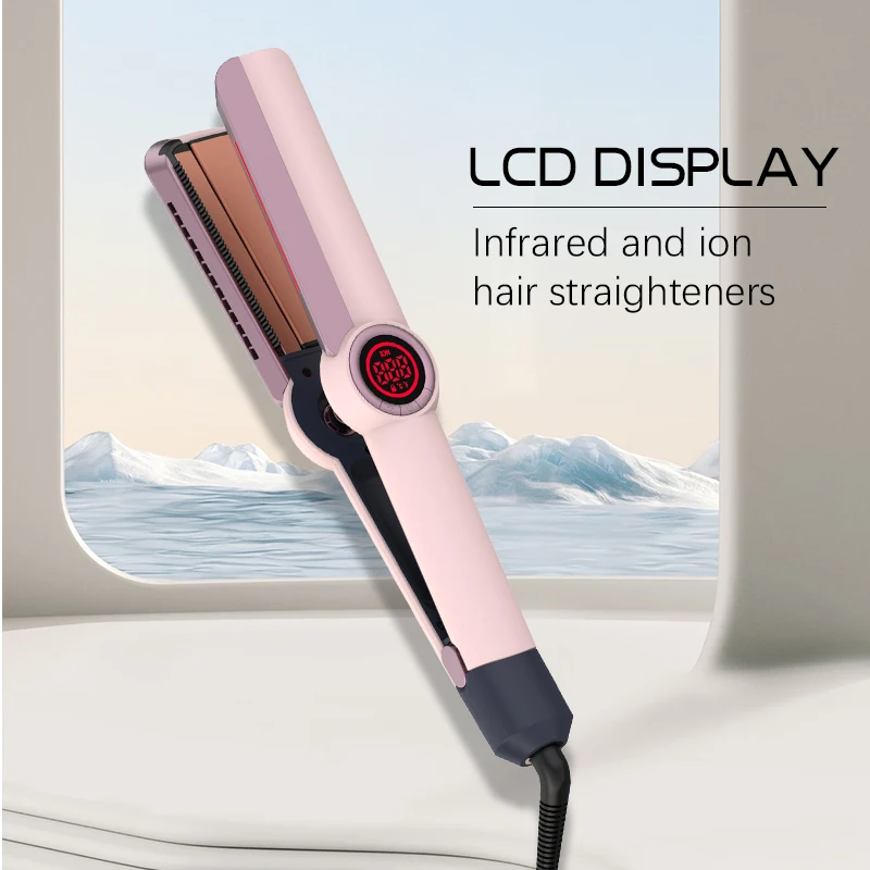 Professional MCH Ceramic LCD Flat Iron Salon Hotel Use Custom Logo Gold Titanium Hair Straightener Electric Private Household