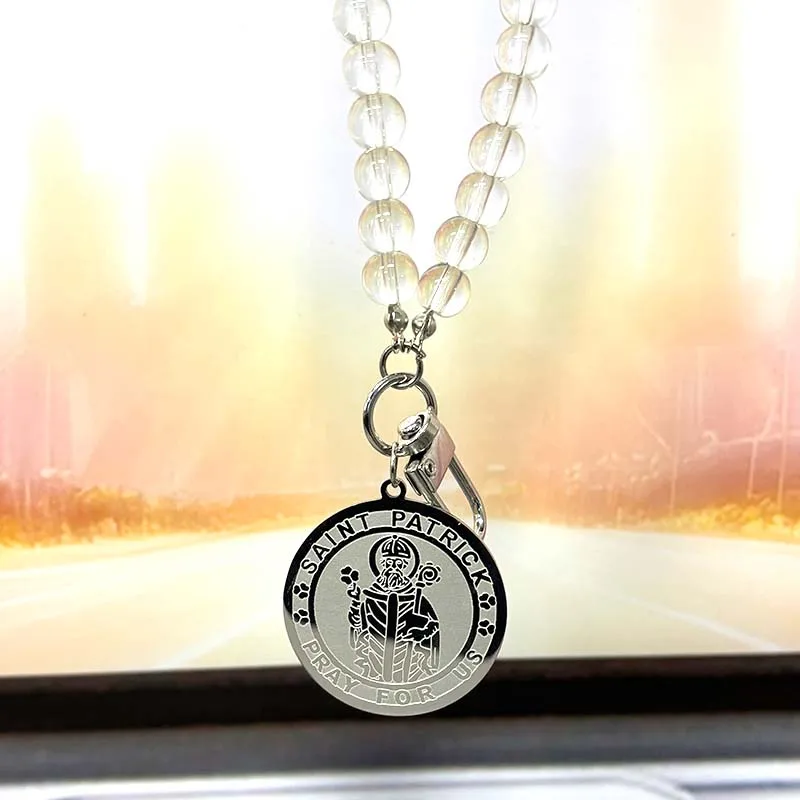 SAINT PATRICK PRAY FOR US Medal Car Pendant for Women Men Stainless Steel Gold Color Christian Amulet Ireland Jewelry Gift