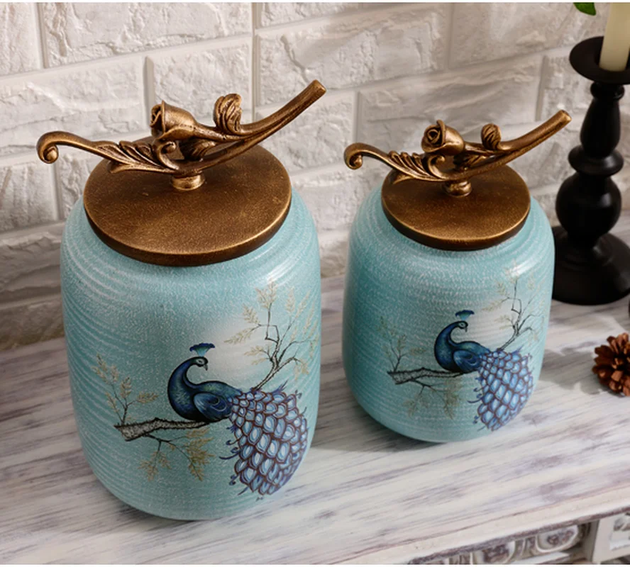 American Retro Storage Ceramic Tea Cans Wine Cabinet Ornament Decoration TV Home Accessories Living Room Porch