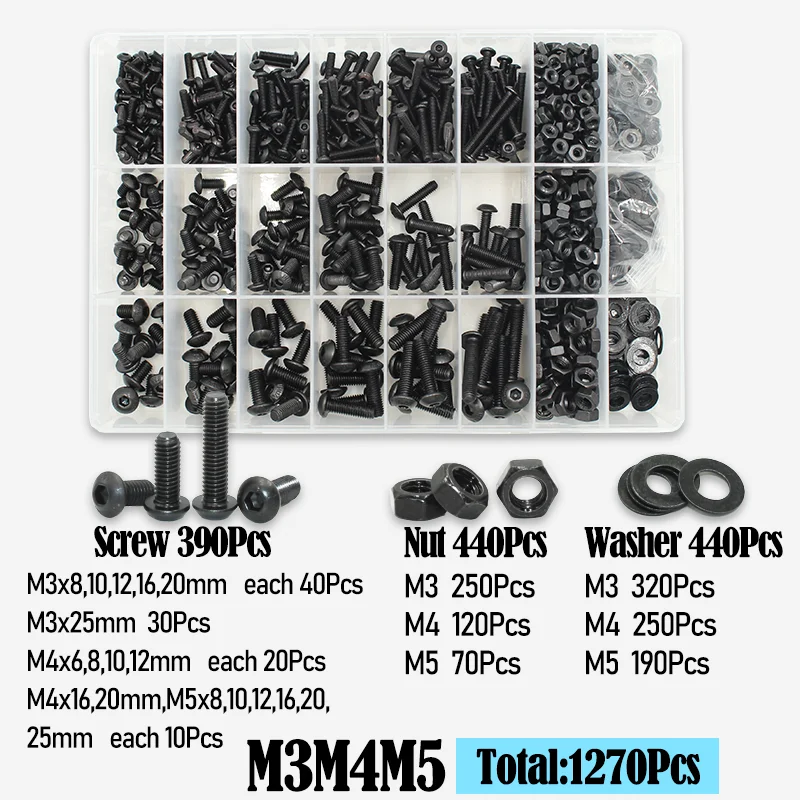 2510 bis 142 runder Sechskantschraubensatz M2 M2,5 M3 M4 M5 M6 Schwarz 10,9 Grade Innensechskant-Inbussantrieb Maschinenschrauben Bolzen ISO7 – Detail 10