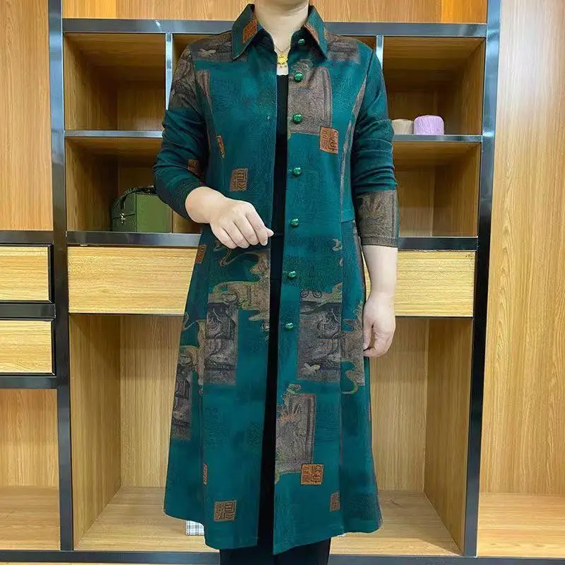 High-end Mother's Large-size Medium and Long Trench Coat, New Middle-aged and Elderly Women's Autumn Slim-fitting and Thin Coat