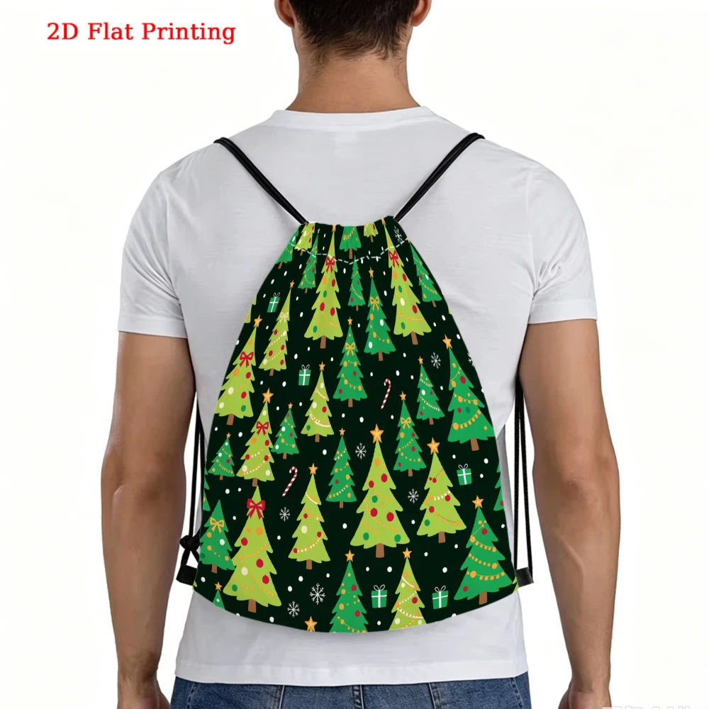 Casual Style, Drawstring Backpack, Christmas Tree Pattern Print, Gym Sports Bag, Outdoor Travel Cinch Sack