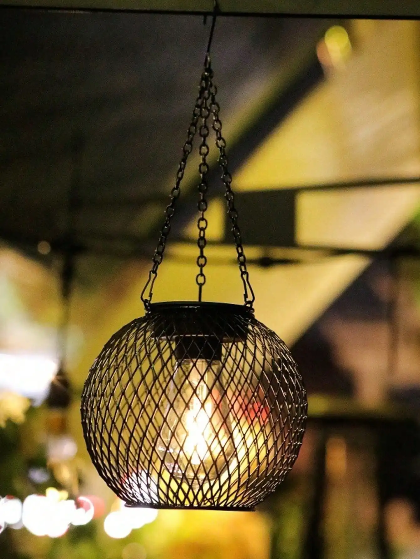 ضوء فانوس فني من الحديد بالطاقة الشمسية - ديكور معلق تلقائي للفناء والحديقة #3