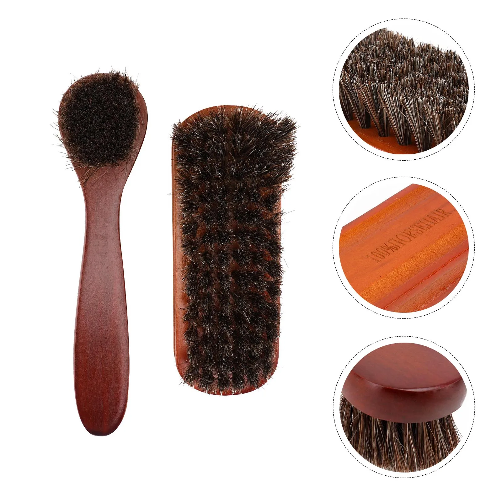 

2pcs Shoe Brush Footwear Cleaning Tools Portable Polisher Wooden Bristle Horse Mane Care Kit Shoes Accessories Polishing Home