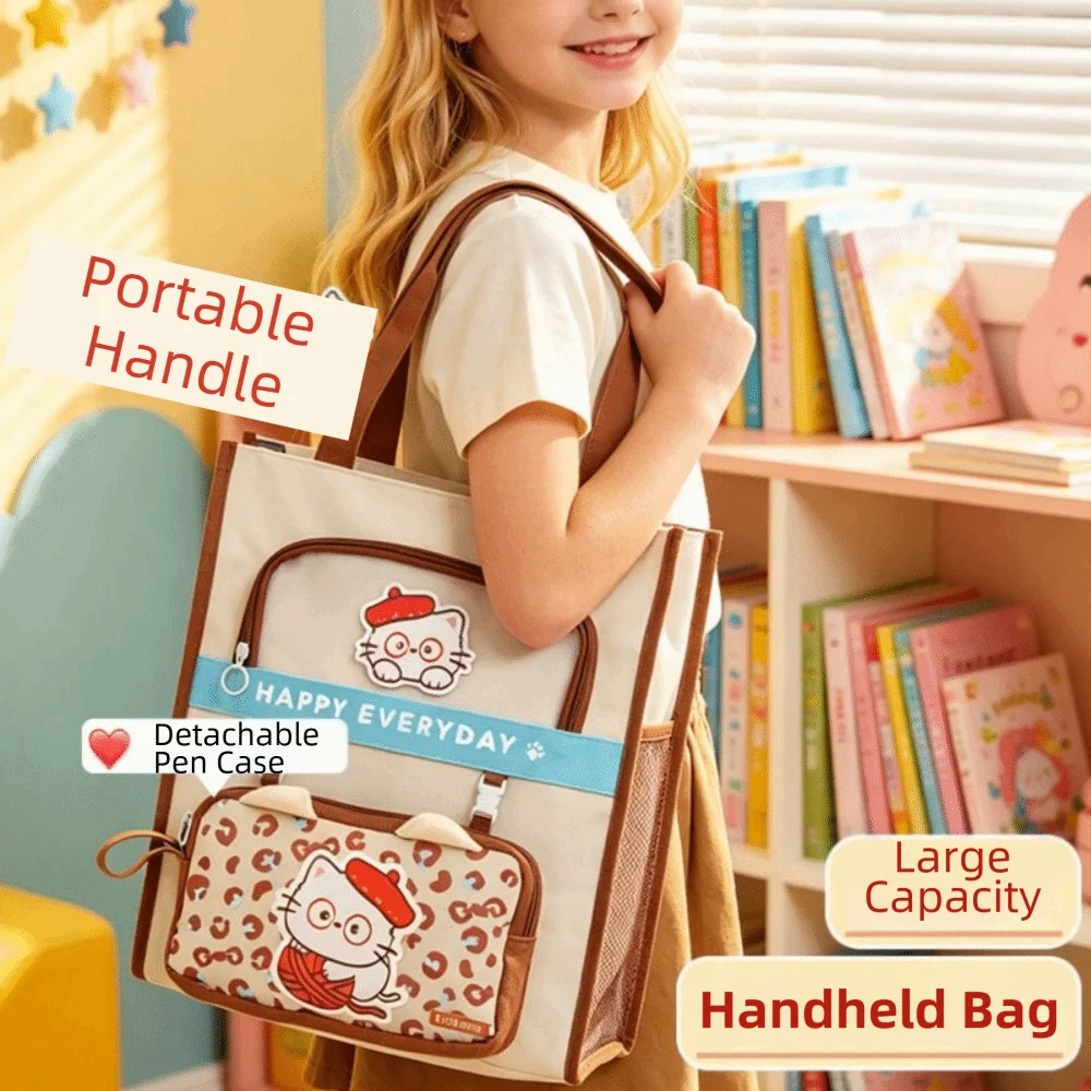 Kawaii Cute Animals Tote School Bag Handheld Detachable Pencil Case Multi-layer File Organizer Large Capacity Oxford Cloth