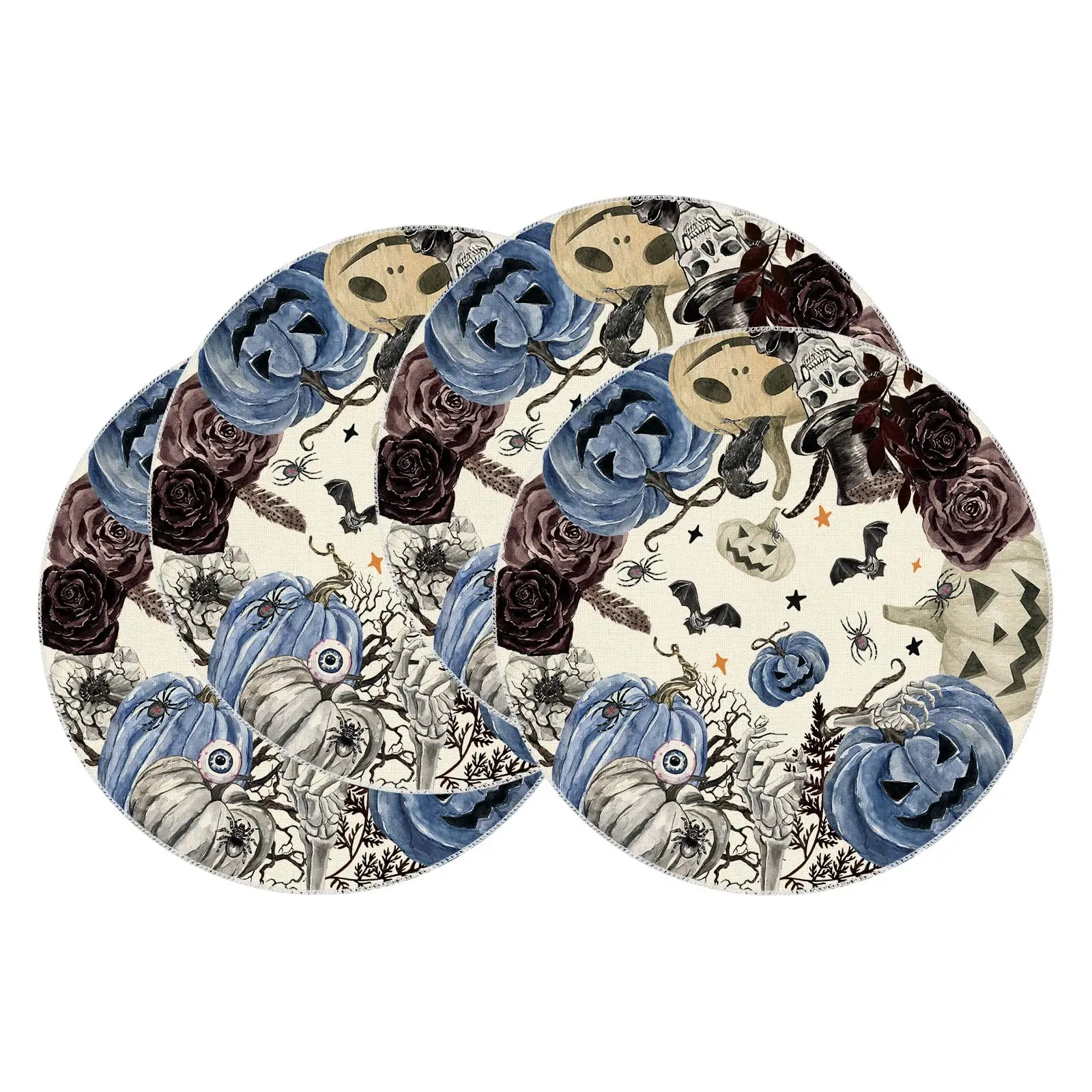 

Halloween Spooky Blue Pumpkin Round Placemats Table Mats for Party Home Kitchen Dining Table Decorations 14 Inch