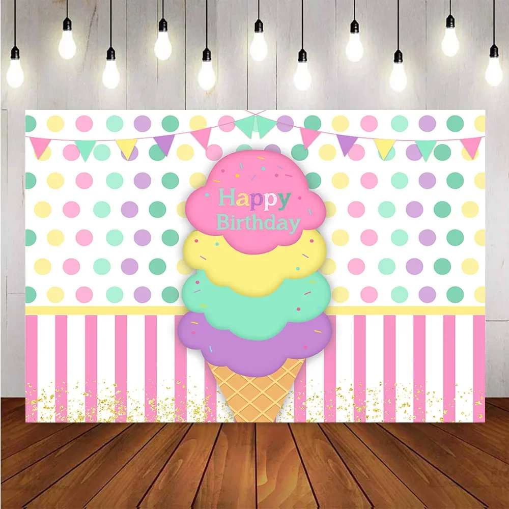 Happy Birthday party decoration supplies backdrop for photography ice cream newborn kids photo background studio vinyl customize