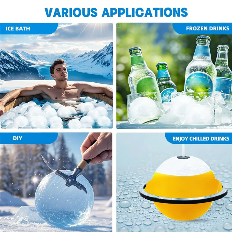 

ABBO-Extra Large Sphere Ice Molds For Ice Baths, Icecube Molds For Cold Plunge, Ice Block Mold Reusable Ice Ball Maker