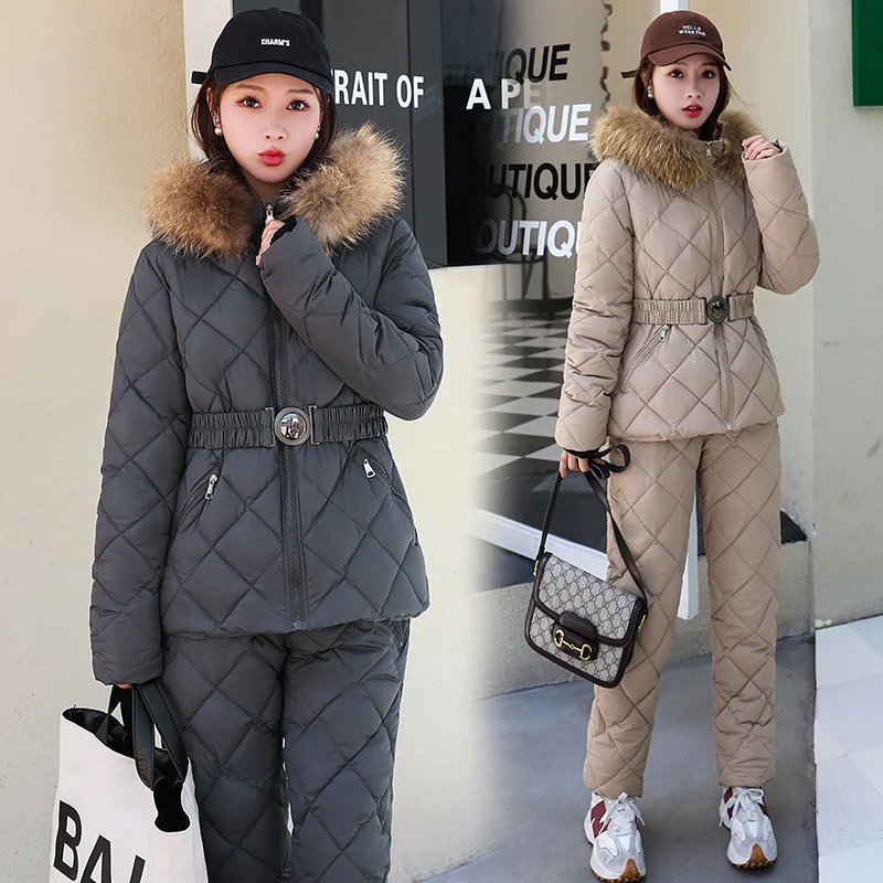 Winter Clothing Female Two Piece Set Women Top And Pants Outfits Hooded Parka Outdoor Ski Suit Warm Down Jackets Woman Snowsuit