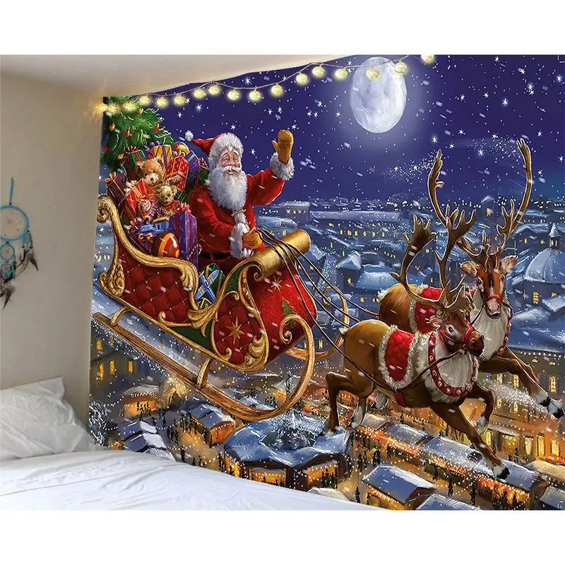 VIKAMA Christmas Tapestry Wall Hanging Santa Claus Corgi Fireplace Print Wall Art Decorative Tapestry for Living Room Bedroom