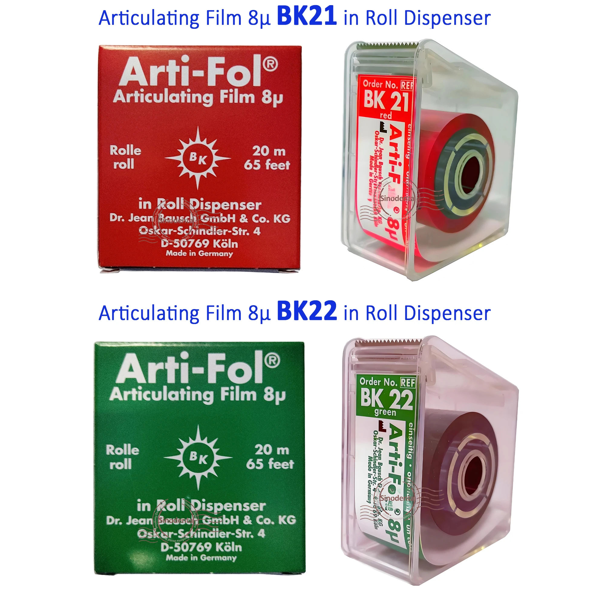 1Roll Dental Arti-Fol Articulating Paper Film German BK21 BK22 Metallic Film 8Micron 8μm Single Side Dental Expression Material