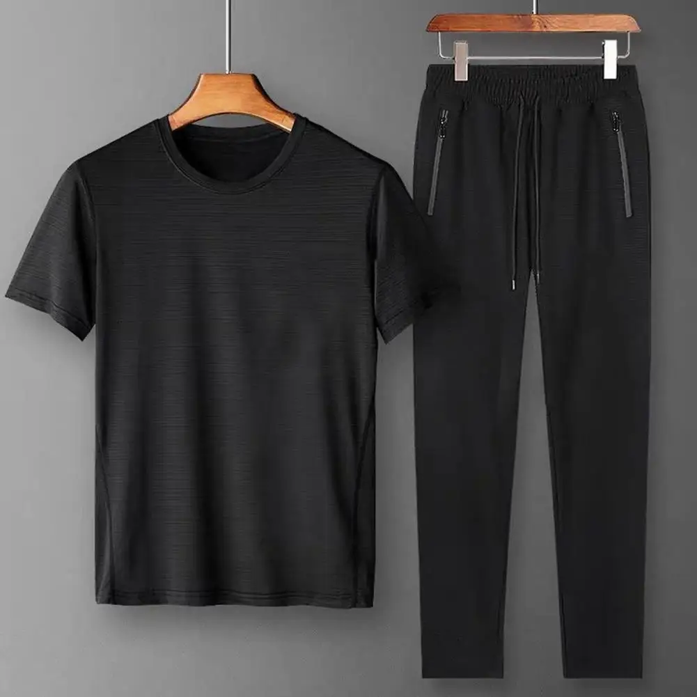 Men Printed T-shirt Pants Set Men's Sport Outfit Set with O-neck T-shirt Elastic Drawstring Waist Sweatpants Oversized Tracksuit