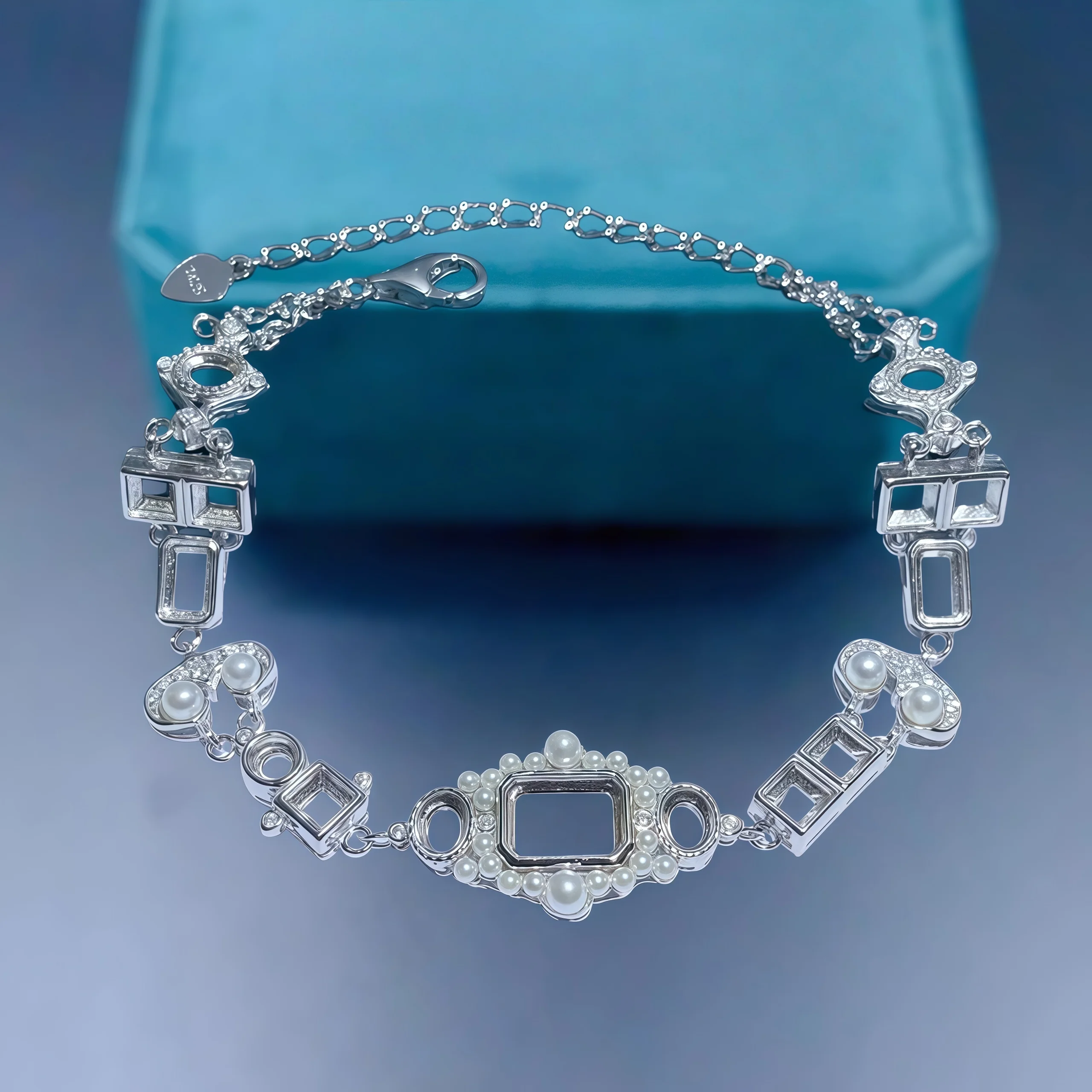 

Setting Multi-size Stone Fashion DIY Empty Bracelet Holder S925 Sterling Silver Design Fine Charm Weddings Jewelry for Woman