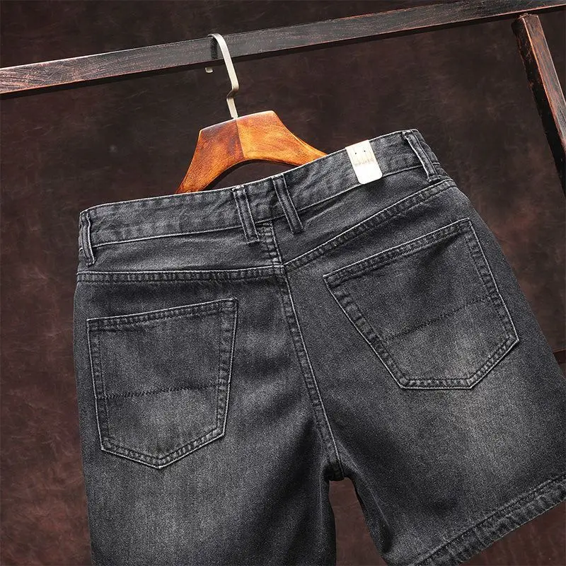 여름 미국 솔리드 3점 청바지 남성용 레트로 워시 트렌드 스트레이트 카우보이 캐주얼 다목적 짧은 스트리트웨어 하프 바지
