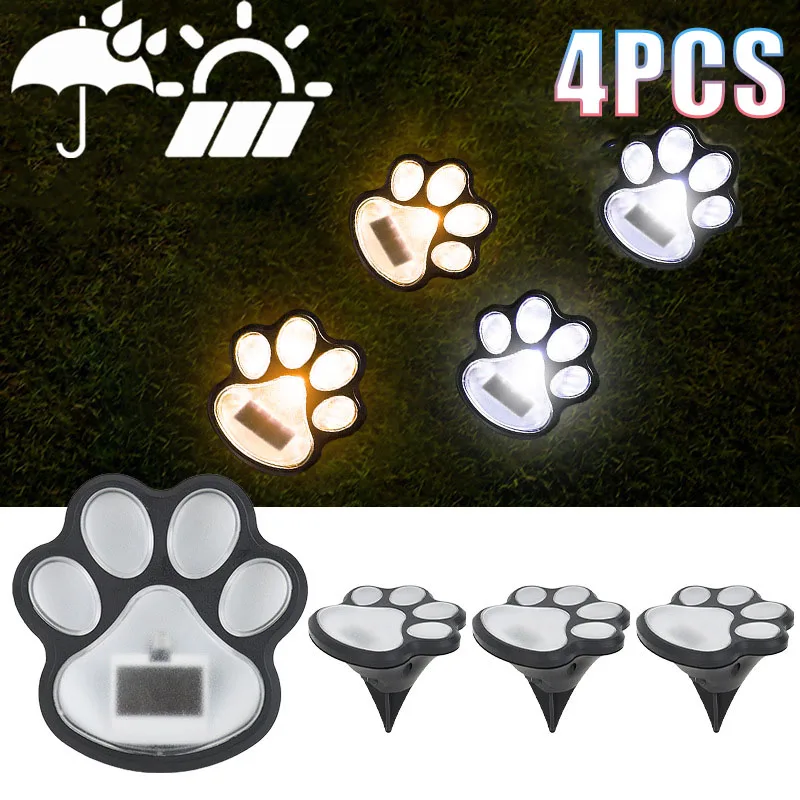 4PCS Solar Dog Paw Shaped LED Lawn Insert Light Waterproof Outdoor Yard Garden Landscape Decorative Path Step Stake Lamp