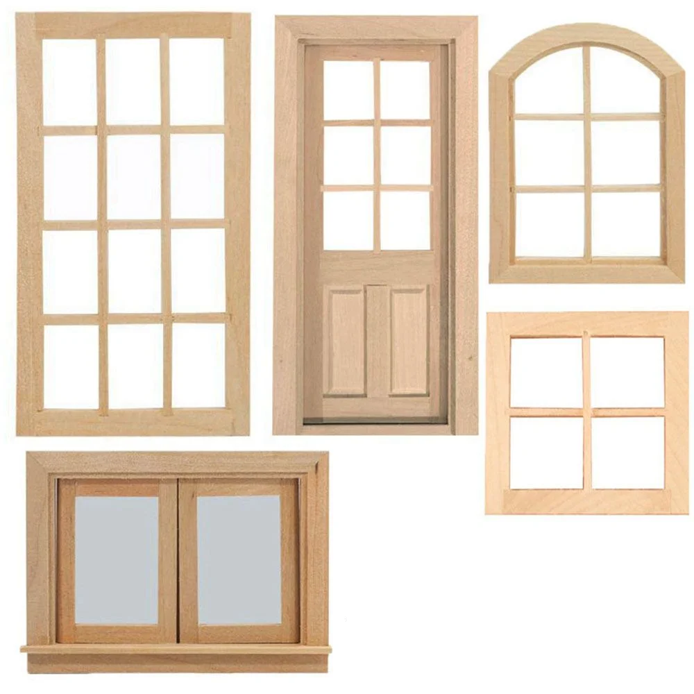 1:12 Dollhouse Mini Blank Door Model Wooden Window Frame Square Windows Can Be Opened Miniature For Doll House Furniture Toys