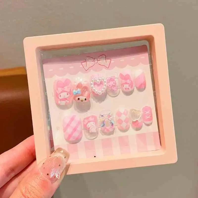 2025 New Kuromi Anime Kawaii Hello Kitty Children Nail Stickers Cute My Melody Baby Nail Wear Patch Decoration Gifts Toys