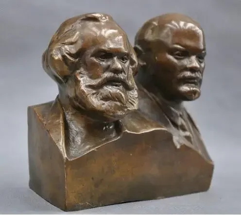 6'' Great Communist Marx And Lenin Bust Brass Statue