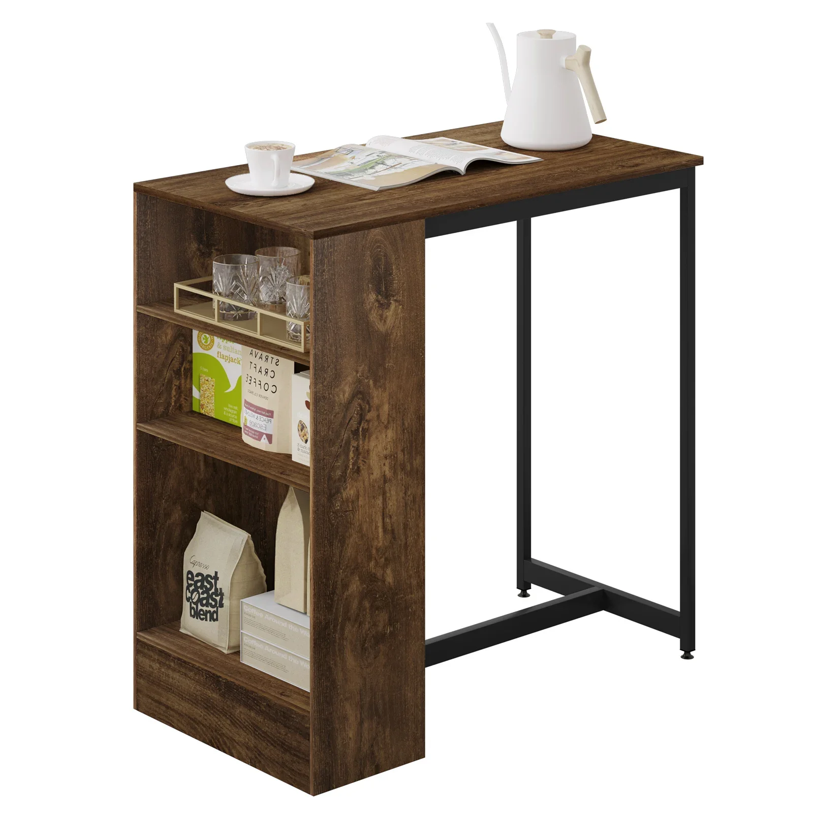 Table de BCURavec 3 Étagères, Table de Comptoir de Bar, Console Haute, Table Debout pour Thé, Café, Cocktail, Cuisine, ixà la Maison, 91x49x91cm