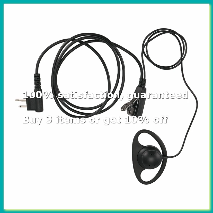 2 Pin Advanced D Shape Clip-Ear Ptt Headset Earpiece Mic For 2 Way Radios GP88S-DTD2