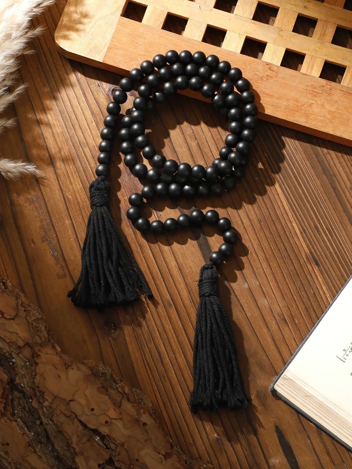 Black Wooden Beads Macrame Rope Wall Hanging Decoration Rustic Room Decor Boho Home Decoration Room Decors Aesthetic Gift