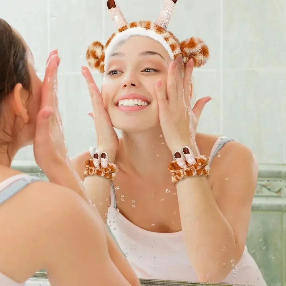 Portable Plush Cartoon Giraffe Hairband Bundle Headband Elastic Wash Face Hair Hoop Makeup Spa Headband Skincare Hair Band