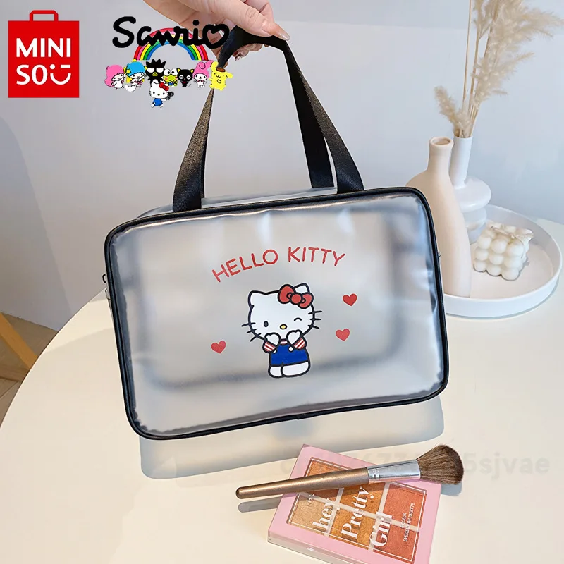 MINISO 2024 New Commuter Wash Bag Fashionable High Quality Waterproof Makeup Bag Transparent Matte Versatile Women's Handbag