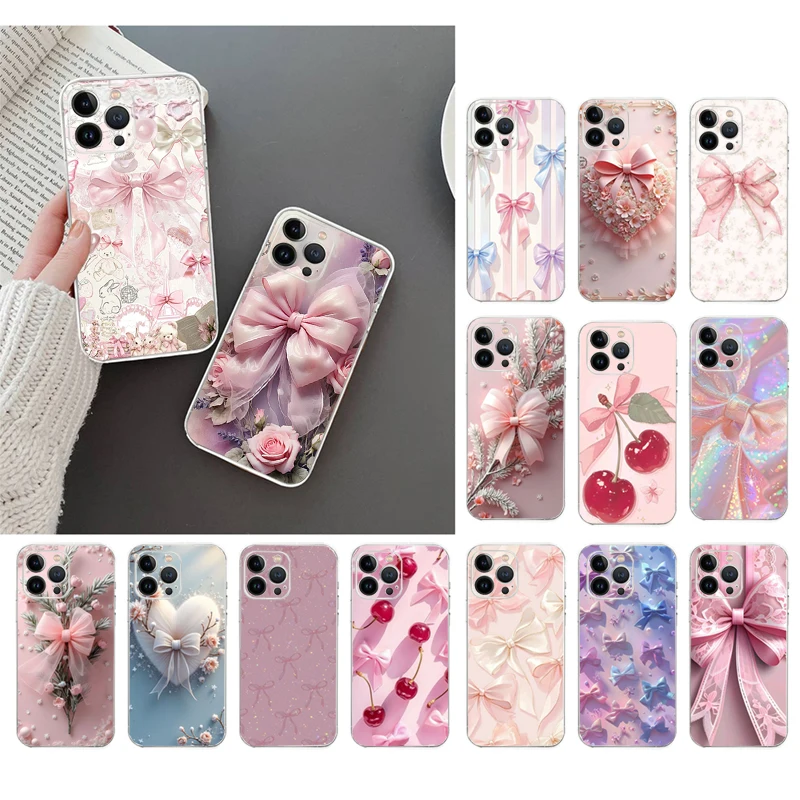 Pink ribbon bow Phone Case For iPhone 16 15 14 13 12 11 Pro Max Plus Mini