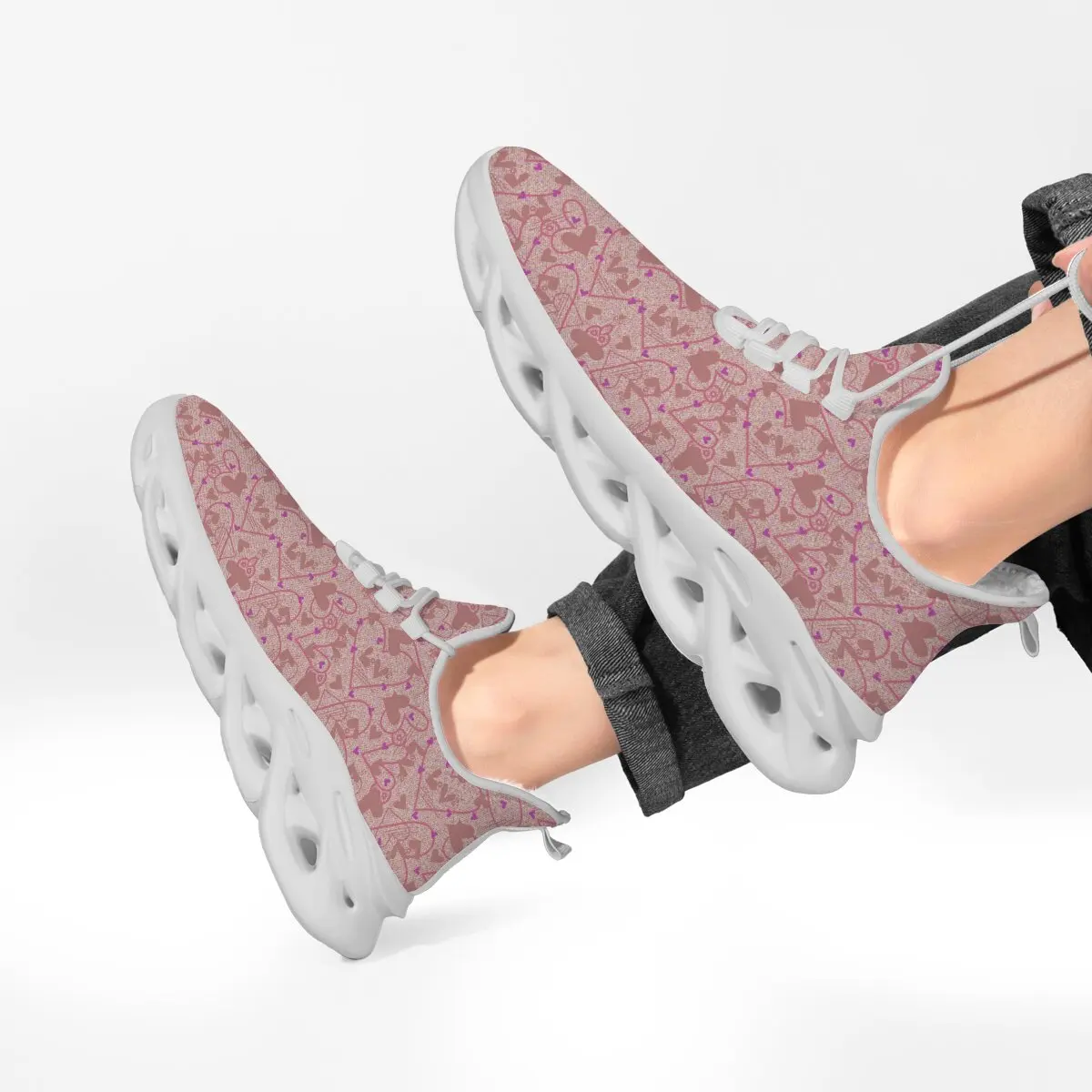 Tennis Shoes for Men Women's Pink Heart Arrow Pattern Fleece Lined Sneakers Breathable Men Running Shoes Zapatillas