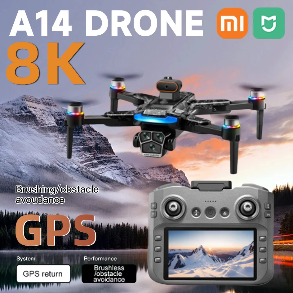 Новый профессиональный дрон Xiaomi A14 с камерой 8K, 3-осевой WIFI 360 °   Квадрокоптер FPV для предотвращения препятствий, бесщеточный радиоуправляемый дрон, игрушка в подарок