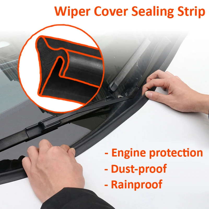 

Wiper Cover Sealing Strip Soft Rubber Molding Trim Car Noise Insulation Bumper Elastic Band Front Windshield Exterior Strip 1.8m