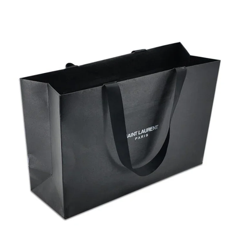 Custom Design Black Luxury Clothing Shopping Packaging 250 gsm Art Paper Bag For Jewelry